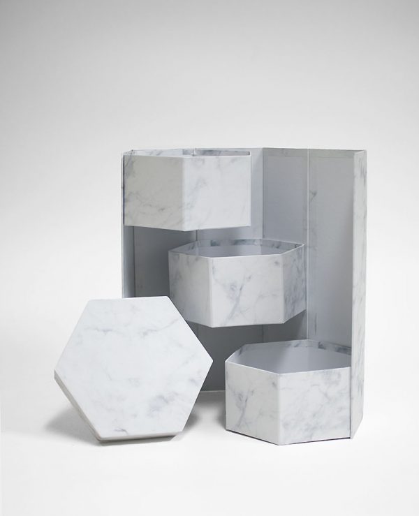 W7360 White Marble Hexagon 3 Tiers Triple Layer Flower Box
