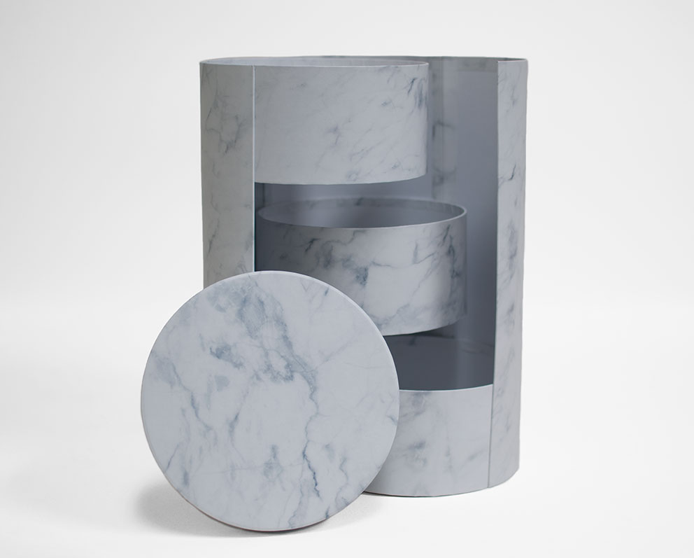 W7366 White Marble Round 3 Tiers Triple Layer Flower Box