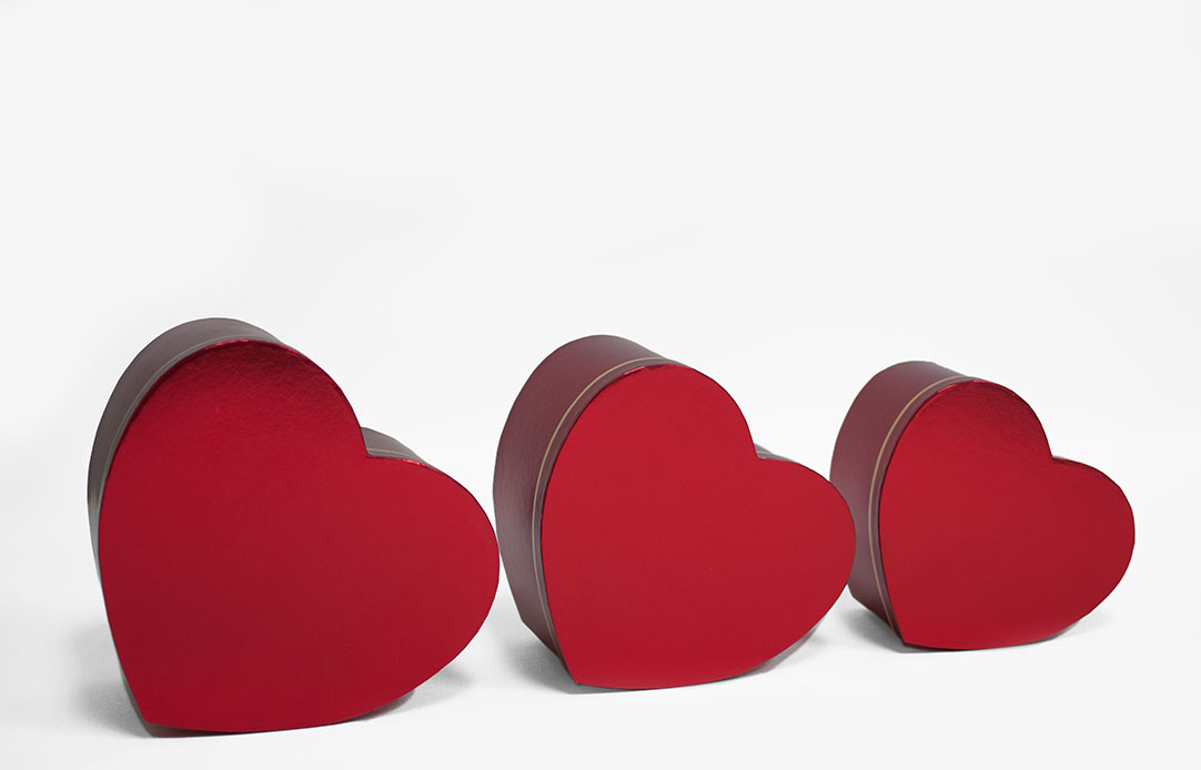 Red Set of 3 Heart Shape Flower Boxes