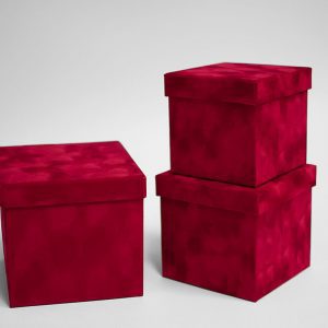W7649 Red Set of 3 Velvet Square Flower Boxes