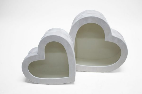 White Velvet Set of 2 Heart Shape Flower Boxes