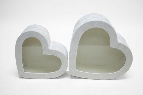 White Velvet Set of 2 Heart Shape Flower Boxes