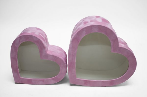 Pink Velvet Set of 2 Heart Shape Flower Boxes