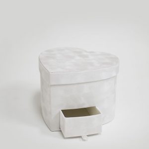 w7801 White Velvet Heart Shaped Box with Drawer
