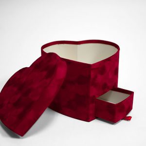 w7803 Red Velvet Heart Shaped Box with Drawer