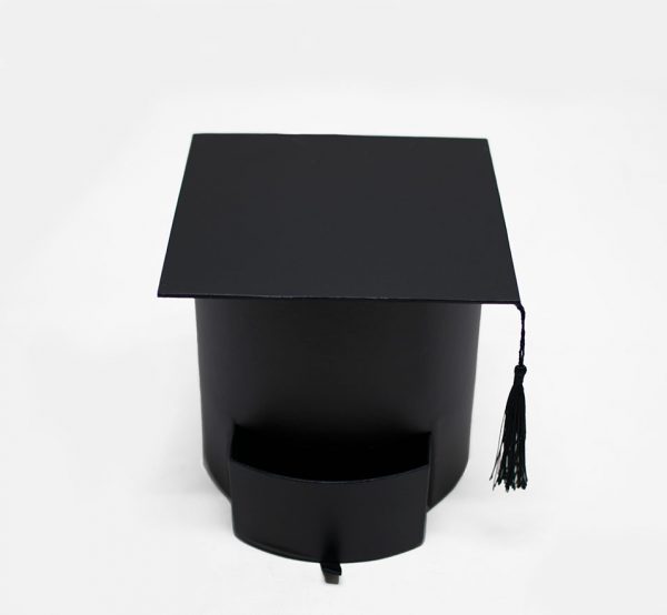 W7957 Black Graduation Cap Flower Box with Drawer