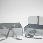 W7968 Silver Rectangular Flower Boxes With Clear Lid and Ribbon Set of 2