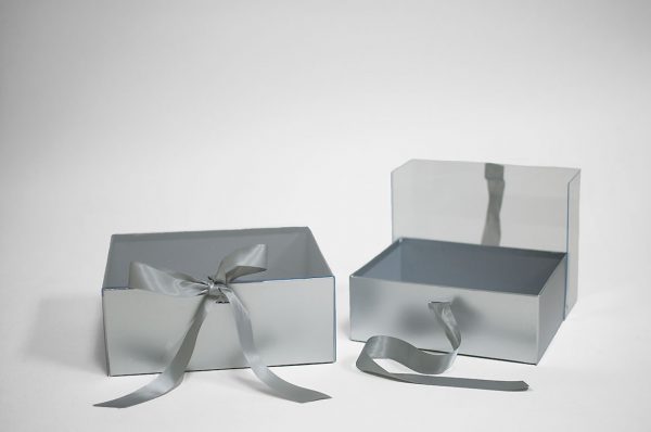Silver Rectangular Flower Boxes With Clear Lid
