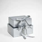 W7968 Silver Rectangular Flower Boxes With Clear Lid and Ribbon Set of 2