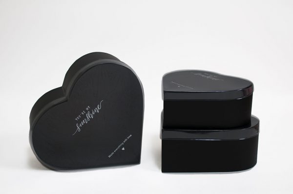 W9824 Clear Lid Black Heart Shape Flower Box Set of 3