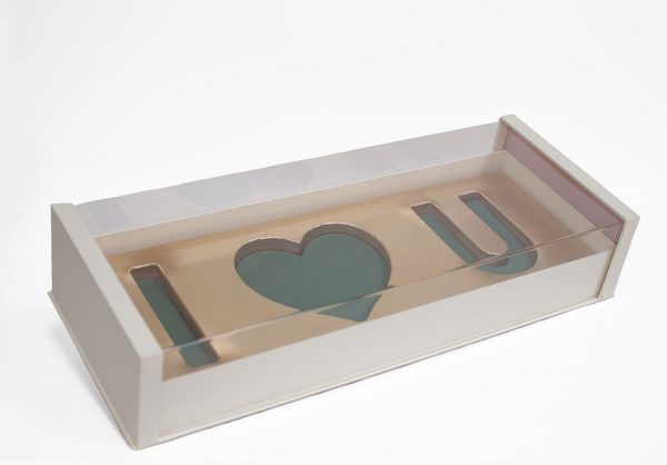 10571Beige Beige Acrylic I Love You Flower Box Comes With Liners and Foams