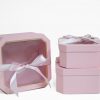 W5194 Pink Set of 3 Hexagon Square Flower Boxes With Window and Ribbon