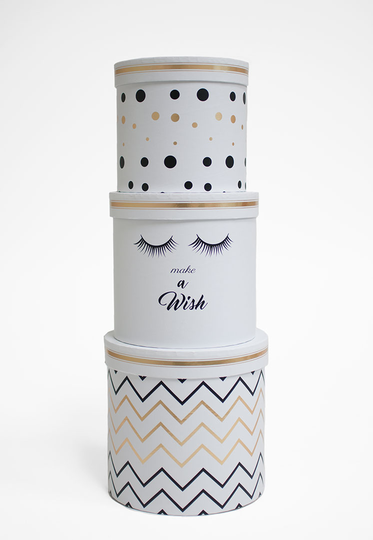 W6610 Make a Wish White ZigZag Round Flower Box Set of 3