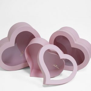 W9725pink Pink Heart Shape Flower Boxes With Window Set of 3