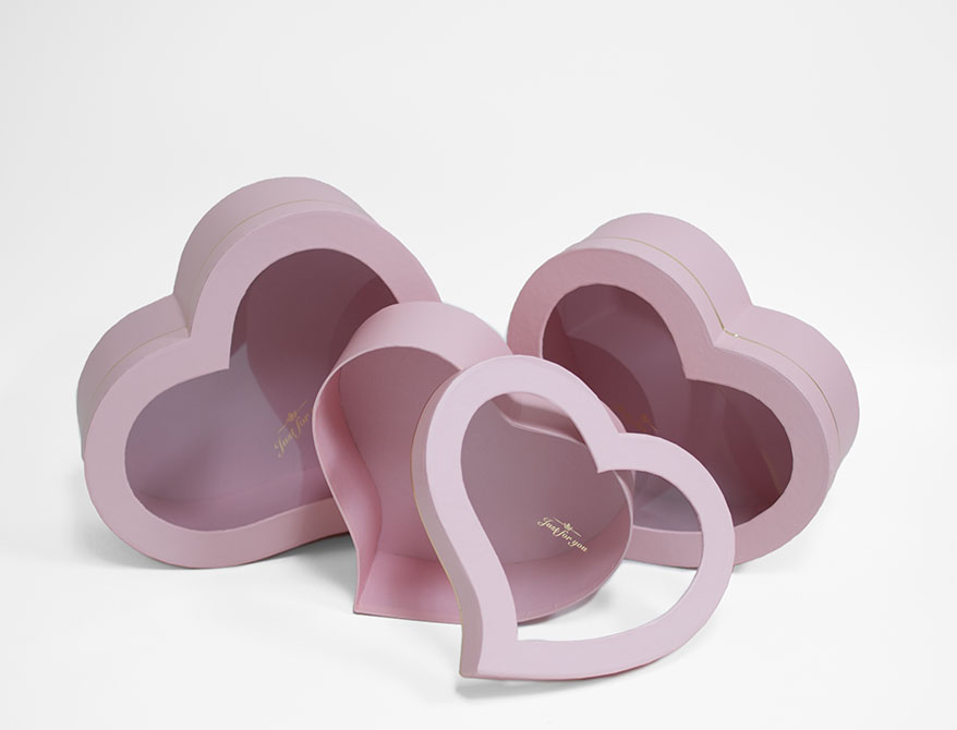 W9725pink Pink Heart Shape Flower Boxes With Window Set of 3