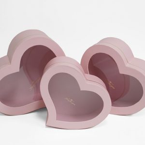 W9725pink Pink Heart Shape Flower Boxes With Window Set of 3