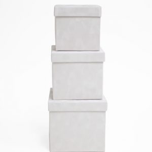 W7647 White Set of 3 Velvet Square Flower Boxes