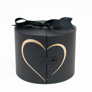 W6822 Black Round Shape Flower Box With Ribbon and Button