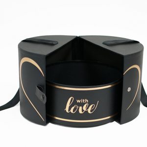 W6822 Black Round Shape Flower Box With Ribbon and Button