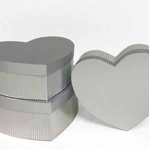 W6901 Silver Striped Set of 3 Heart Shape Flower Boxes