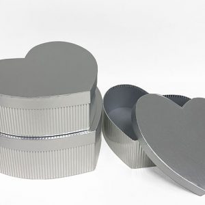 W6901 Silver Striped Set of 3 Heart Shape Flower Boxes