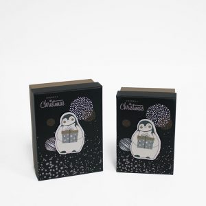 Black Merry Christmas Penguin Rectangle Boxes(set of 2)