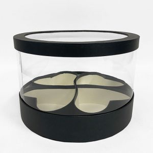 W3028 Black Clear Round Flower Box with 4 Hearts