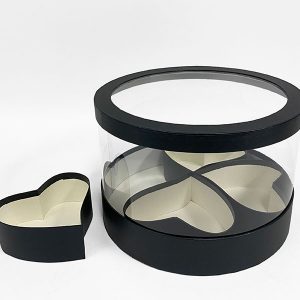 W3028 Black Clear Round Flower Box with 4 Hearts