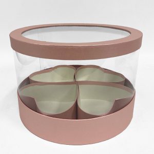 W3030 Pink Clear Round Flower Box with 4 Hearts