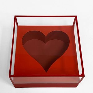 W3022 Red Acrylic Clear Square Box with Heart in the Middle