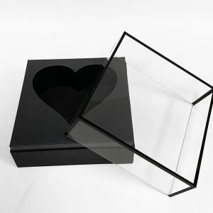 W3020 Black Acrylic Clear Square Box with Heart in the Middle