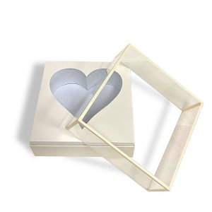 W3021 White Acrylic Clear Square Box with Heart in the Middle