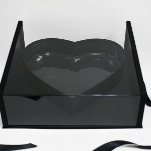 Black Jumbo XL Premium Clear Square Flower Box with Heart in the Middle