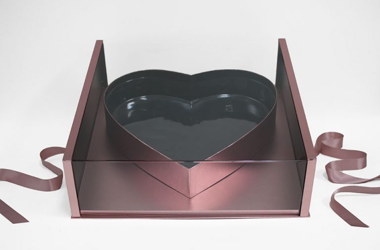 Rose Gold Jumbo XL Premium Clear Square Flower Box with Heart in the