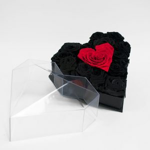 1126ABlack Clear Lid Black Diamond Heart Flower Box