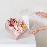 1126APink Clear Lid Pink Diamond Heart Flower Box