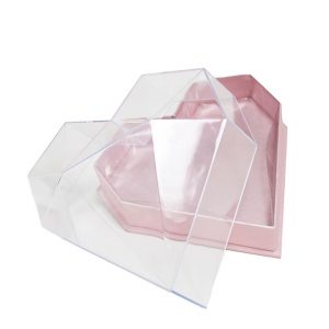 1126APink Clear Lid Pink Diamond Heart Flower Box