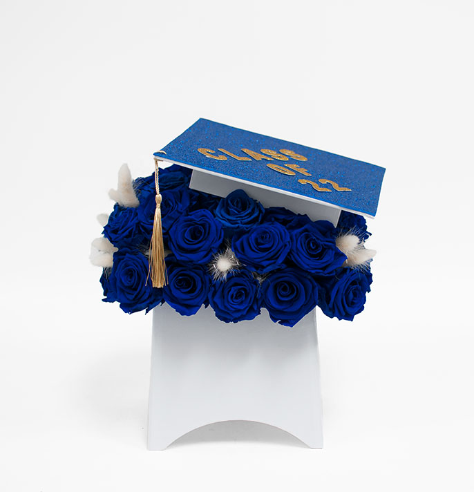 W5270 White Graduation Cap Flower Box | D & E Floral Supplies