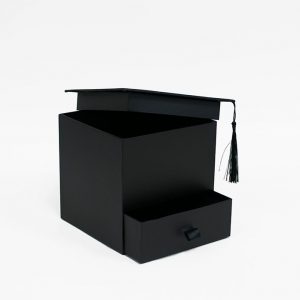 W7955 Black Square Graduation Cap Flower Box with Drawer