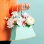 Flower Trapezoid Gift Bags with Gold Trim (Pack of 4 )