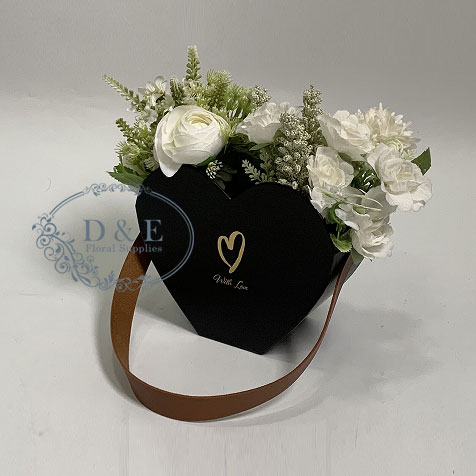 4 Color Options – Heart Shape Small Flower Basket With Faux Leather Handle