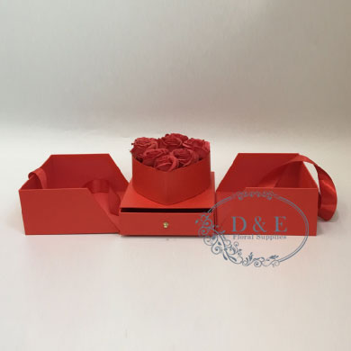 4 Color Options – Square Flower Box with Heart Shape Container and Drawer Enclosed