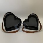 4 Color Options – Heart Shape Flower Boxes With Window and Faux Leather Handle (Set of 2)