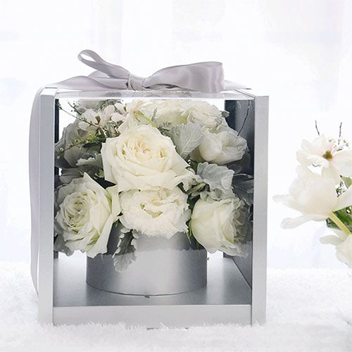Clear Square Flower Box with Round Container and Drawer Enclosed Comes with Liner