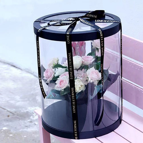 Rose Gold Jumbo XL Clear Round PVC Flower Box with Round Container