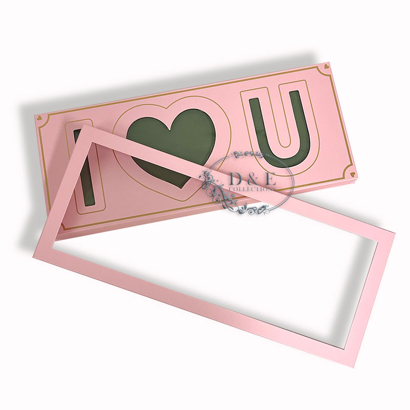 Folding Pink Window I Love You Flower Box With Liners and Foams