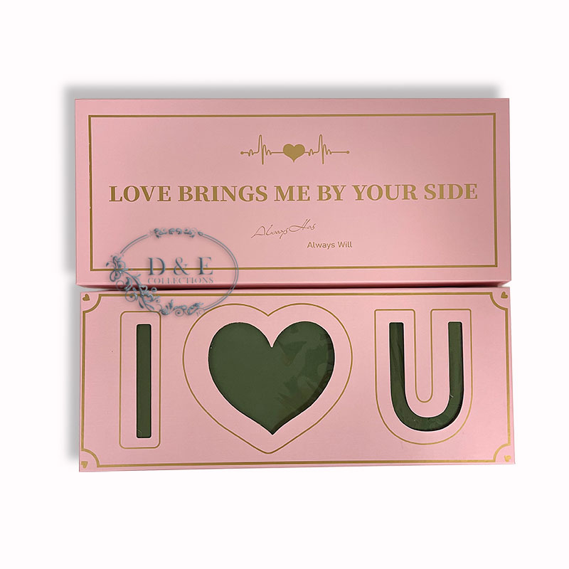 (Love Brings Me By Your Side) Folding Pink I Love You Flower Box With Liners and Foams