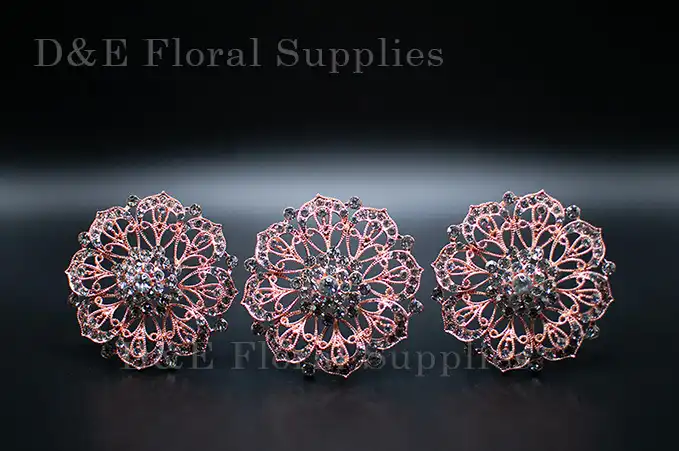 2.5 Inches Rose Gold Crystal Rhinestone Flower Brooch Pin Pack of 3