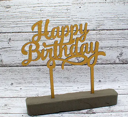 Gold 6 Inches Wood Glittered Happy Birthday Topper