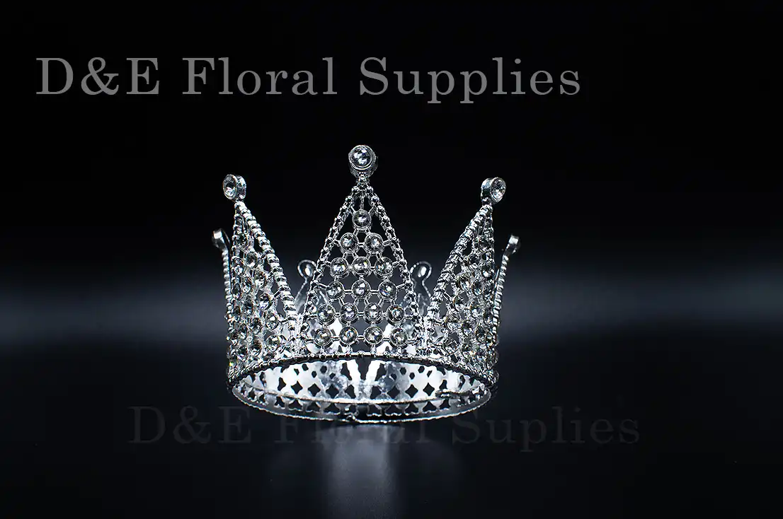 Medium 3.50 Inches By 2.25 Inches Floral Decoration Crown With Crystals In Silver Color